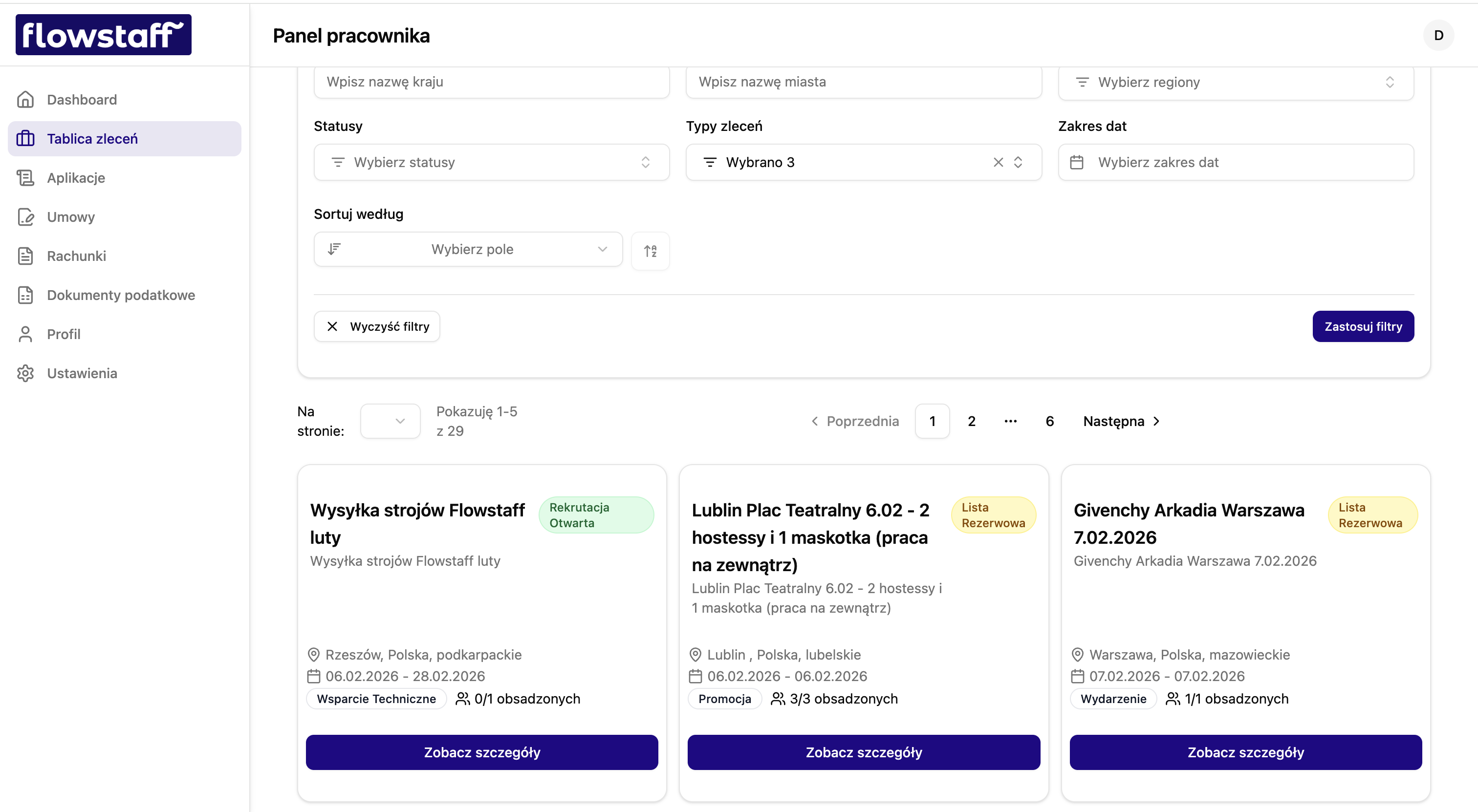 Flowstaff worker portal - job listings dashboard